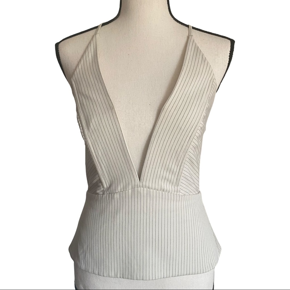 Mason by Michelle Mason Deep V Structure Striped Tank